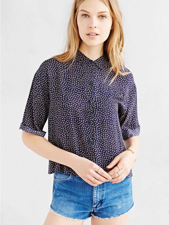 Urban Outfitters Tops - Urban Outfitters Cooperative Relaxed Navy Floral Button-Front Bowling Top Shirt
